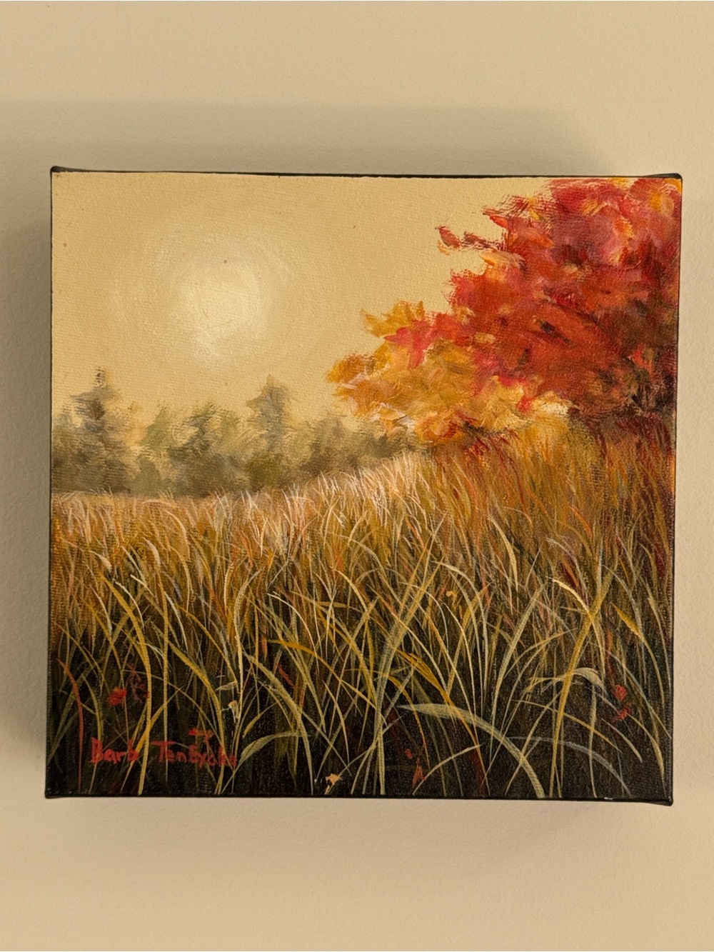 Barb TenEycke Acrylic Autumn Field Canvas Painting 8” x 8”